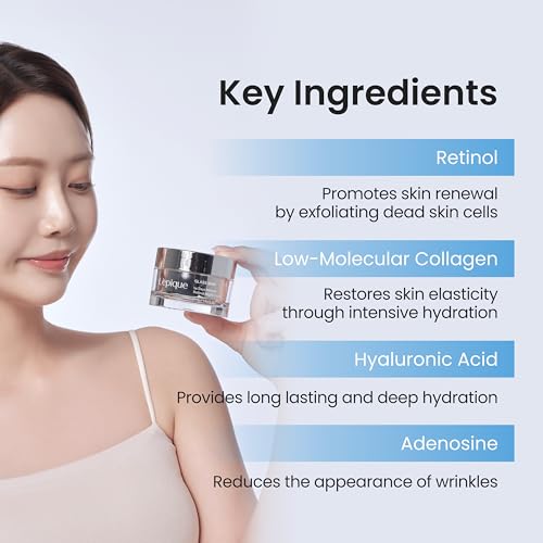 Lepique Retinol Night Cream 50ml - No.1 Korean Premium Overnight Repair Cream for Face and Neck - Collagen, Centella - Anti aging Skin Cream, Moisturizer Face Cream, (Unscented, with Spatula)