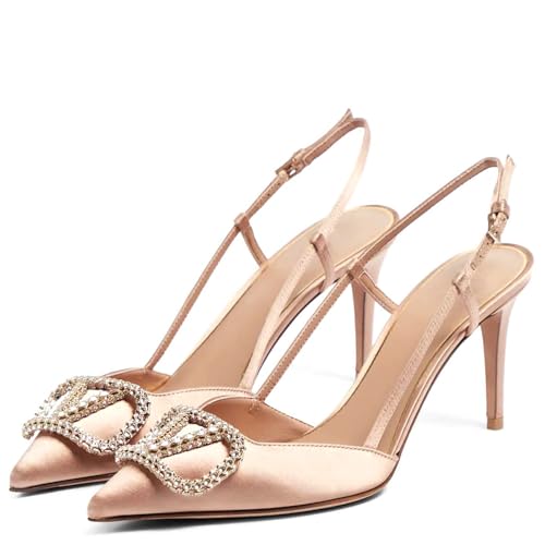 Image of BlingQueen Women Heeled Slingback Sandals Closed Pointed Toe Stiletto High Heels Patent Leather Pumps Slip-On Backless Evening Prom Party Dress Shoes