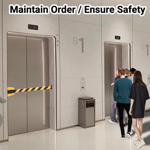 YUZINO 2Pcs 2-in-1 Absperrband Ausziehbar 5 Meter Mit Magneten, Absperrband Gelb Schwarz Wandmontiert Absperrung Ausziehbar Icherheitsabsperrung FüR Warteschlangen (Magnetische)