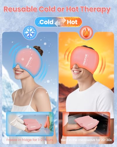 Image of Upgraded Migraine Relief Cap, ONLYCARE Headache Relief Cap, Soothing Migraine Mask, Odorless Gel Ice Head Wrap, Hot & Cold Therapy, Reusable Ice Pack for Tension and Stress, Pink
