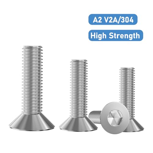 GUEEYUAW 30 Stück Senkkopfschrauben M5 x 30 mm, 304 Edelstahl A2 V2A DIN 7991 Senkkopf Innensechskant