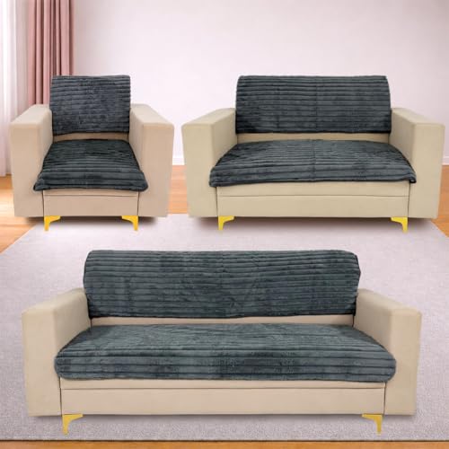 Image of Homerz Premium Rabbit Fur Sofa Cover with Anti-Skid Backing, Soft Plush Fabric Sofa Protector for Living Room Furniture (Grey, 6 (3+2+1) Seater, Seat Cover with Backrest)
