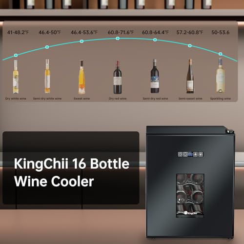 Image of KingChii 16 Bottle Wine Cooler, Freestanding Wine Fridge with Glass Door, Adjustable Shelves & Digital Temperature Display Wine Refrigerator for Red, White, Champagne - Perfect for Home, Kitchen, Bar