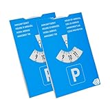 Parkscheibe, 2 Stück, in Blau, aus Papier, doppelseitig einstellbar, Parkuhr mit acht Sprachen, für Auto, LKW, Wohnmobil, Parking Disc Blue, Parkscheiben, Parkkarte, blaue Papier Park Scheibe Karte