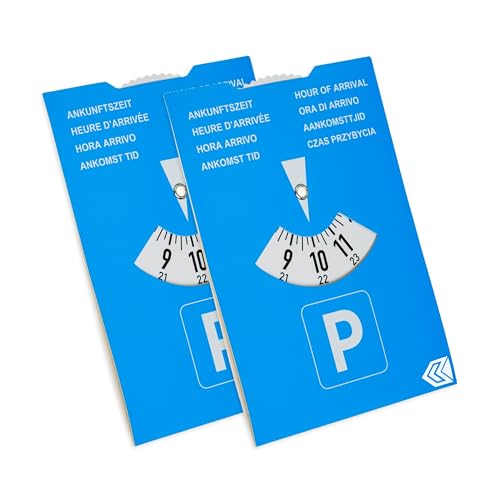 Parkscheibe 2 Stück in Blau aus Papier doppelseitig einstellbar Parkuhr mit acht Sprachen für Auto LKW Wohnmobil Parking Disc Blue Parkscheiben Parkkarte blaue Papier Park Scheibe Karte