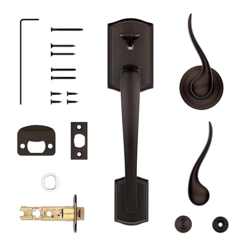 Kwikset Prescott Front Door Handle No Lock, Entry Handleset Exterior with Interior Reversible Handed Lever, Non-Locking, Venetian Bronze, Deadbolt Not Included, with Microban Protection - Image 6
