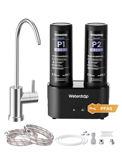 Image of Waterdrop DLG-P Under Sink Water Filter System, Reduces PFAS Chlorine Chloramine Fluoride Odor, 2 Stage Under Sink Water Filtration System with Dedicated Faucet, 2-Outlet Filter, Life Indicator