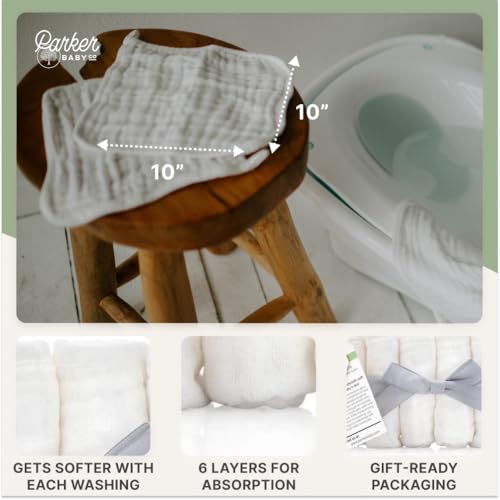 Image of Parker Baby Washcloths - 12 Pack of 100% Cotton Muslin Wash Cloths - Soft, Absorbent and Natural - White