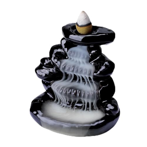 WEWAYSMILE Quemador de Incienso Reflujo Cascada, Soporte Incienso Cerámica, Fuente de Cascada Incienso, Soporte Cono Incienso, Regalos de Oficina de Decoración del Hogar (Piedra)