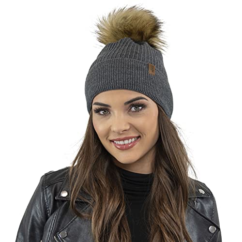 VIVISENCE Bonnet Classique Et Élégant avec Pompon 7042, Gris Foncé,UNI Cover