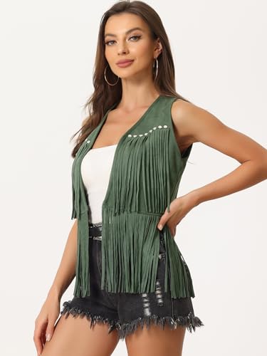 Image of Allegra K Women's Fringe Top Vest Open Front Western 70s Outfits Faux Suede Tassel Cardigan