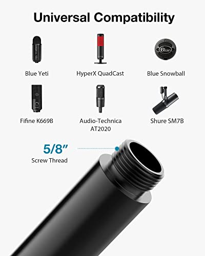 Innogear Mic Stand Extension Tube, 2 Pieces 5/8" Thread Microphone Extension Pipe Mic Extender With 2 Pcs 3/8" To 5/8" Metal Adapter For Desk Mic Boom Arm Stand For Shure Sm7B Mv7 Blue Yeti Quadcast #TOP5