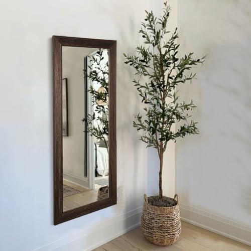 LOSOUR Full Length Mirror, 53"x22" Farmhouse Rectangular Wood Floor Length Leaning Mirror, Rustic Wall Decor for Bedroom, Living Room, Hallway, Entrayway, Bathroom (1, Coffee, 53"x22") — view 2