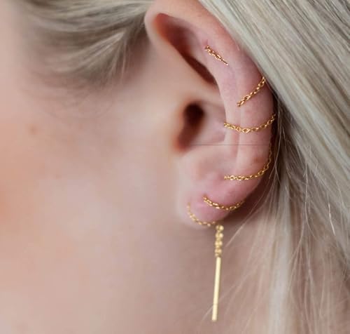 Sterling Silver Threader Chain Earrings for Women – 14K Gold Plated Hypoallergenic Dangle Jewelry，Lightweight 4.8 Inch Earrings, Minimalist & Versatile Design for Daily Wear or Gifting4