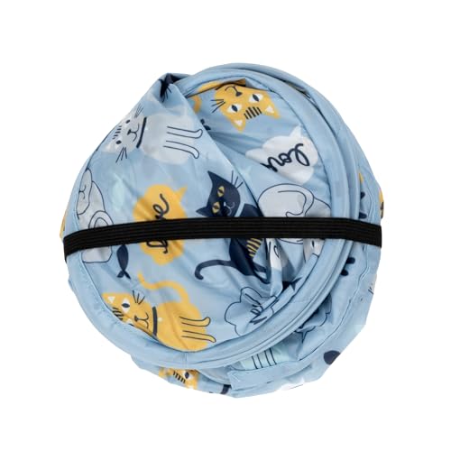Image of Kitty City Cat Print Pop-Up Play Cube, Collapsible Indoor Hideout with Peekaboo Openings, Lightweight Foldable Cube for Play & Lounging, Blue