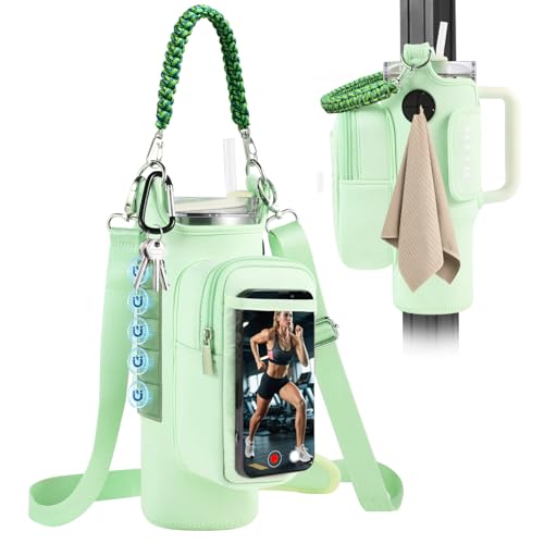 Magnetic Gym Bag for Men Women Water Bottle Carrier Holder with Strap for Stanley Small Bag Accessories pouch with N52 (Green)
