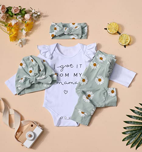 Baby Girl Clothes 3-6 Months Printed I Got It From My Mama White Ruffle Long-Sleeve Top + Pants + Headband + Hat 3-6 Month Girl Clothes #TOP7