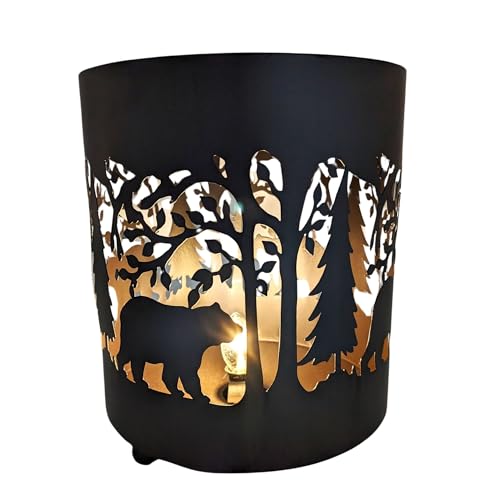 BestGiftEver Rustic Bear and Tree Night Light – Metal Canister