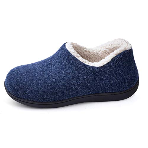 ULTRAIDEAS Women s Cozy Memory Foam Closed Back Slippers with Warm Fleece Lining, Wool-Like Blend Cotton House Shoes with Rubber Sole （Navy Blue，size 8）