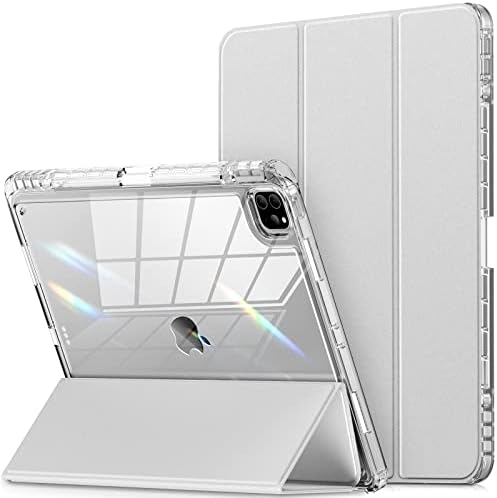 INFILAND Compatible with iPad Pro 12.9 Case 2022/2021(6th/5th Gen), [Crystal Clear Both Back & Frame] Anti-Yellowing + Pencil Holder (A2378, A2461, A2379, A2462, A2436, A2764, A2437, A2766), Silver