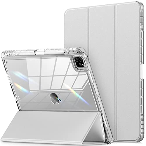 Infiland Compatible With Ipad Pro 12.9 Case 2022/2021(6Th/5Th Gen), [Crystal Clear Both Back & Frame] Anti-Yellowing + Pencil Holder (A2378, A2461, A2379, A2462, A2436, A2764, A2437, A2766), Silver #TOP7