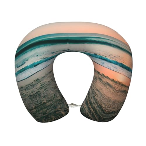 Almohada cervical poliéster negra con diseño playa miniatura 1