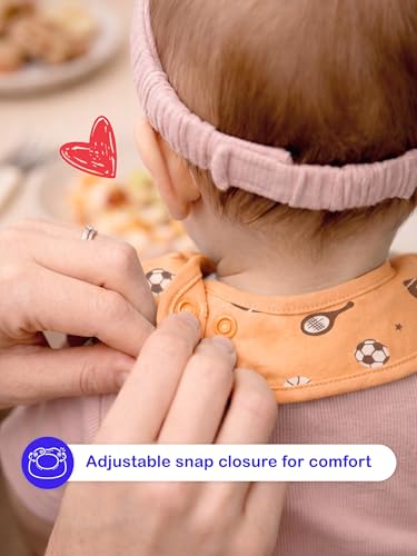 Image of Kidbea Organic Cotton Baby Bib, Adjustable Snap Closure Soft Absorbent Feeding Bibs Apron for Newborns & Infants Child With Cute Prints | Reusable Baby Essential