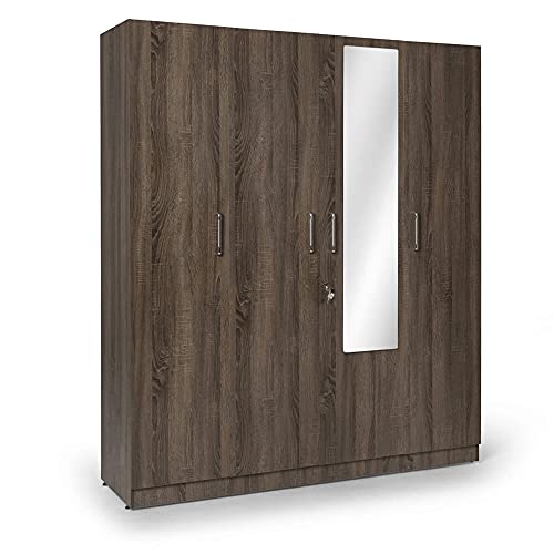 Image of Wakefit Wardrobe | 1 Year Warranty | Engineered Wood Almirah, Cupboard for Clothes Storage | 4 Door, Mirror, 1 Drawer, 1 Hanging Space | Gingham - Napa Oak
