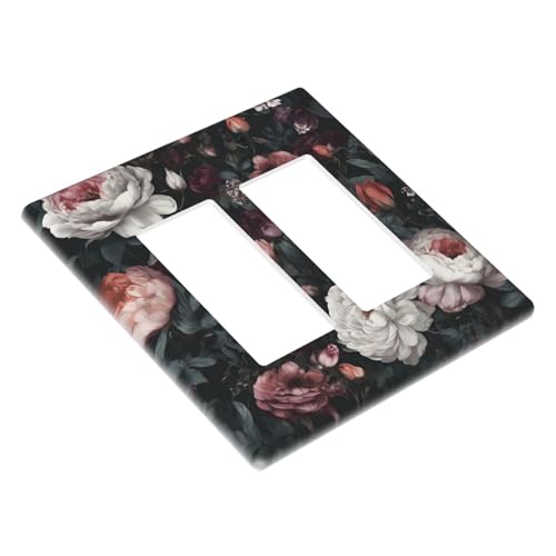 Decorative Outlet Covers Rustic Big Pink Flowers White Peony Floral 2 Gang Wall Plate Double Rocker Two Switch Wall Cover Plate Jumbo Dual Gfci Faceplate for Home Decor
