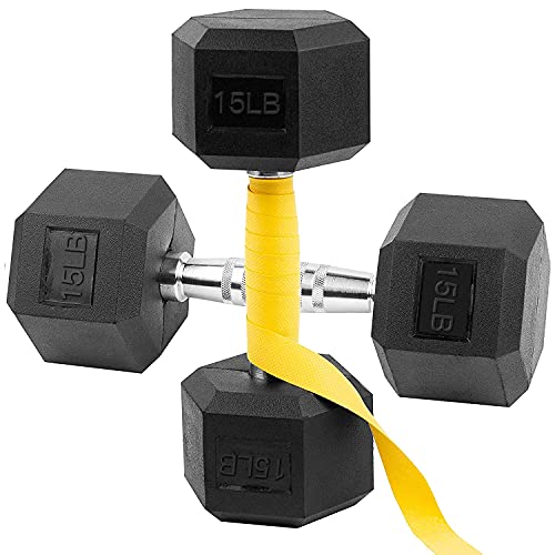 15 Pound Dumbbells, Dumbbells Weight Set Rubber Coated Cast Iron Dumbbell with Metal Non-Slip Dumbbell Bar, 15 lb Dumbbells Set of 2