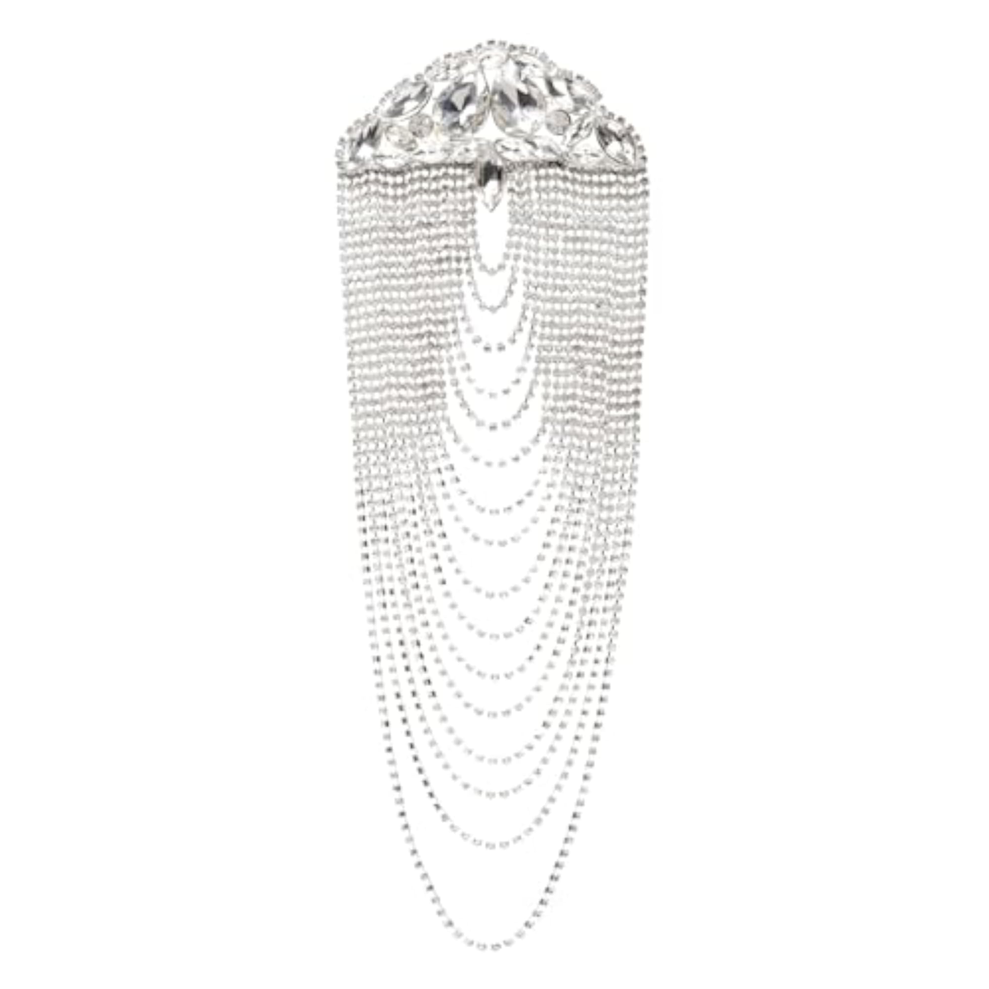 Luxury Crystal Cascading Silver Brooch - Elegant Design