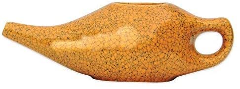 Ancient Impex- Ceramic Neti Pot for Nasal Cleansing with 5 Sachets of Neti Salt-Orange Color Crackle Pattern-image-39