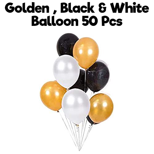 Image of Party Propz Metallic Balloons For Decoration - Set of 50 Pcs White, Black and Golden Balloons | Gold and Black Balloons For Birthday | Balloon Decorations For Birthday | Happy Anniversary Decorations