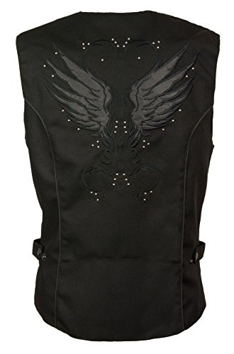 Milwaukee Leather Ladies Textile Snap Front Vest w/Wing Embroidery (Black, 2X)
