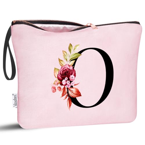 Image of Vavabox A-Z Personalized Makeup Bag, Birthday Gifts for Women Mom, Gifts for Best Friend, Bride Bridesmaid Cosmetic bag (O, 06-Pink)