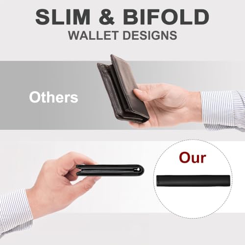 Image of Chelmon Genuine Leather Slim Wallet for Men ID Window with RFID Blocking Minimalist Front Pocket Mens Bifold Bussiness Card Holder Gift for Men, Craze Horse Black