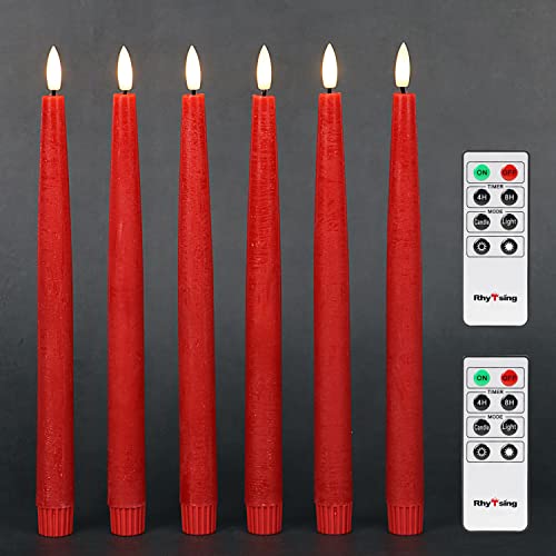 Rhytsing 6 flammenlose LED Stabkerzen Tafelkerzen Rot mit Timer...