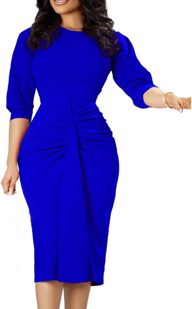 Amazon.com: Women's Summer Soild Midi Bodycon Dresses Half Puff Sleeve  Ruched Bodycon Cocktail Party Pencil Formal Dress Blue: Clothing, Shoes &  Jewelry
