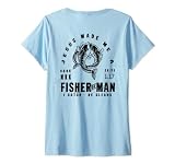 Damen Jesus Made Me A Fisher Of Man (On Back), christliches Angeln T-Shirt mit V-Ausschnitt