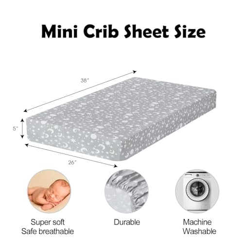 Image of Plushii Mini Crib Sheets 4 Pack, 38 inchx 26 inch Extra Soft Microfiber Pack and Play Fitted Sheet for Mini Crib & Pack and Play Mattress, Playpen Sheet Fitted for Baby Boys,Dinosaur
