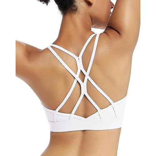 RUNNING GIRL Strappy Sports Bra for Women Sexy Crisscross Back Light Support Yoga Bra with Removable Cups X-Small White