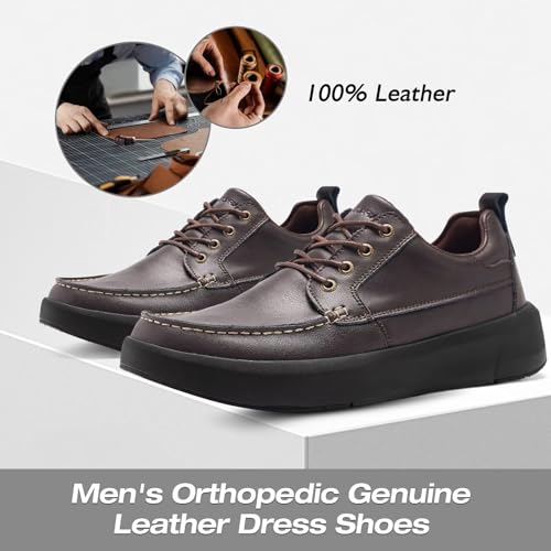Men's Orthopedic Leather Dress Walking Shoes: Stylish Shopping Plantar Fasciitis Diabetic Fashion Oxfords, Cushion Thick Sole Orthotics Arch Support Wedding Standing Classic Shoes Brown Size 112