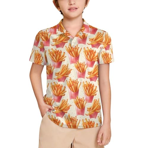 Boys' Classic Polo Shirts Short Sleeve Moisture-Wicking Golf & Tennis Shirts for Youth Teens Delicious French Fries