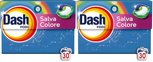 Dash Pods Detersivo In Capsule, 30 Lavaggi, Salva Colore, Rimuove Le Macchie, Igienizza, Brillantezza Per I Capi (Confezione da 2)