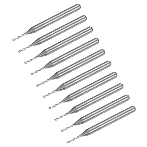 QUARKZMAN 10Pcs Fraises CNC en Spirale de 1,0 mm de Diamètre, Queue de 1/8, Coupe Ascendante à 2 Flûtes en Carbure Massif pour le Fraisage avec Une Longueur de Coupe de 6 mm
