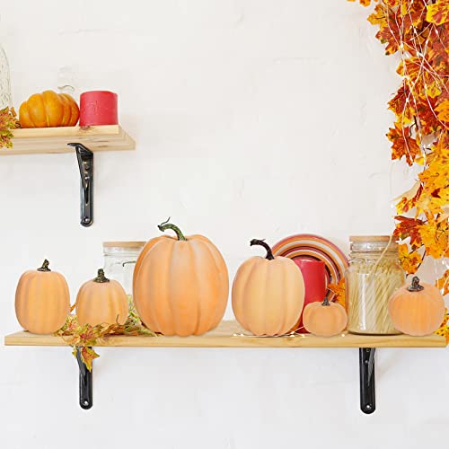 Image of Winlyn 7 Pcs Assorted Sizes Artificial Fall Pumpkins Faux Orange Decorative Foam Pumpkins for Gifts Fall Baby Shower Wedding Thanksgiving Halloween Table Centerpiece Mantel Decor