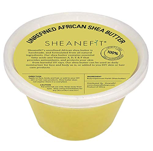 Raw Unrefined African Shea Butter - 8oz, 16oz, 32oz Containers by Sheanefit (Yellow 16oz/1pc)
