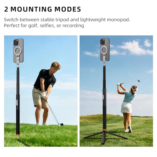 BRDRC Golf Tripod & Monopod Magnetic Phone Stand Holder Golf Selfie Stick Recording Stick Aluminum Golf Swing Training Aid with Mag Safe Adapter & Phone Clip for MagSafe/iPhone Android Accessories — view 2