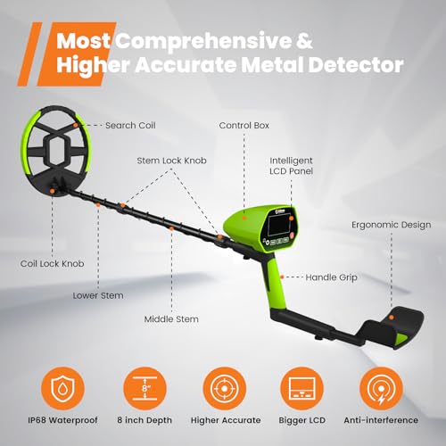 Image of GoGonova Metal Detector for Adults & Kids, Kids Metal Detector, Waterproof Metal Detectors with High Accuracy Lightweight 8 inch Search Coil, All Metal & Disc Modes for Junior & Youth Gold Detector