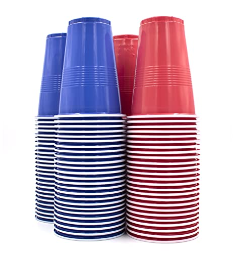 Kyto Lot de 100 gobelets réutilisables en plastique pour fête - Couleurs américaines - Bleu/rouge (100) Cover